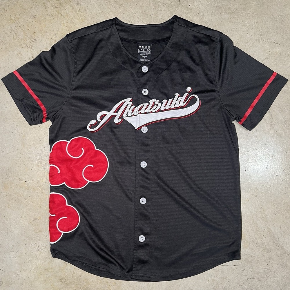 BoxLunch Naruto Shippuden Shirt Mens Medium Baseball Jersey Akatsuki Knit Black